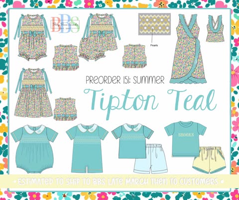 Pre Order 151: Tipton Teal- Girls Smocked Woven Bloomer Set