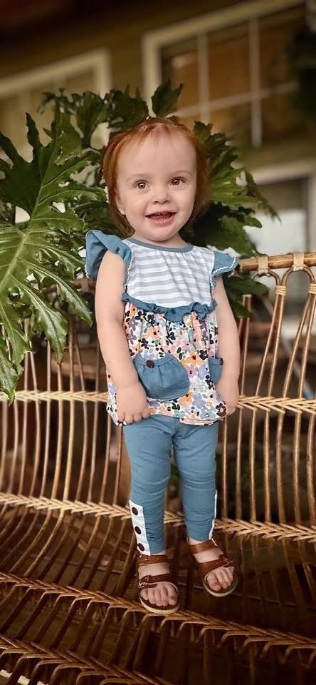 RTS: Sage Stripe & Kylie Floral- Girls Knit Legging Set