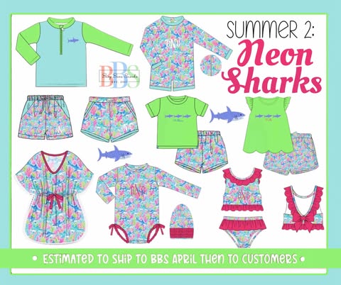 Pre Order 152: Neon Sharks- Boys French Knot Rashguard Swim Top