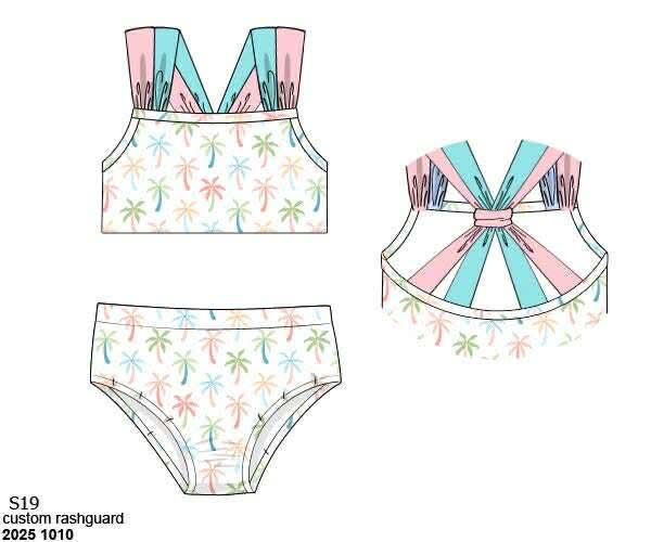 Pre Order 135: Pastel Palms- Girls Rashguard 2pc Swimsuit