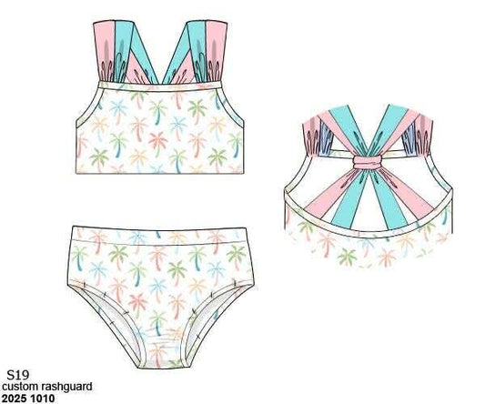 Pre Order 135: Pastel Palms- Girls Rashguard 2pc Swimsuit