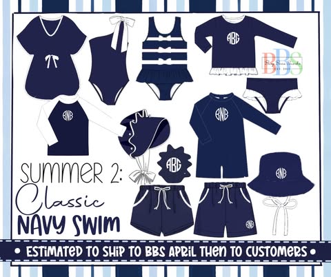 Pre Order 152: Classic Navy Swim- Mom/Mini 1pc Rashguard Swim