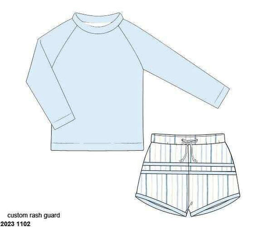 Pre Order 135: Shelly Stripes- Boys Rashguard Brief Swim Set