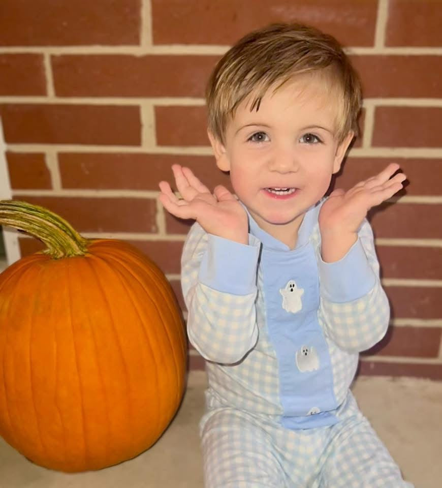 RTS: Spooky Lounge- Boys 2pc Blue Gingham Ghost