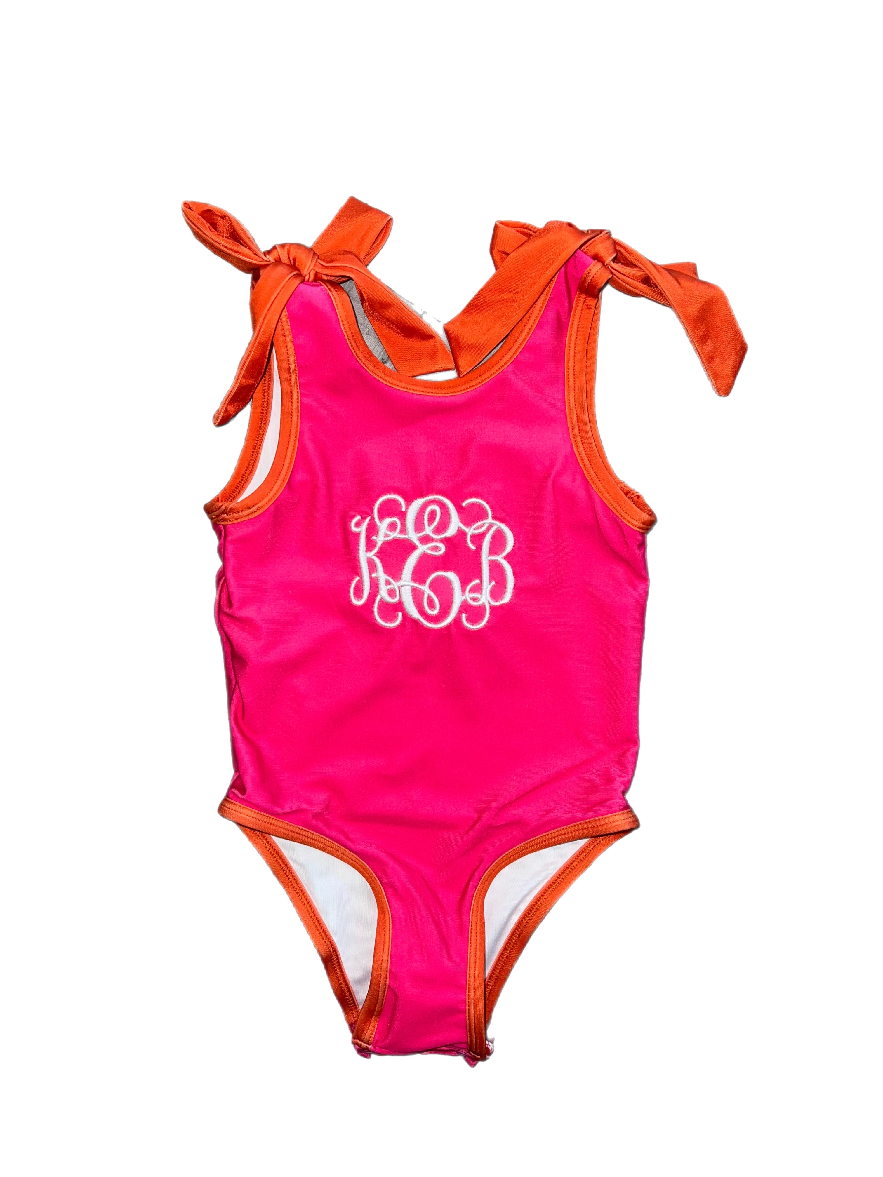 RTS: Hidle Orange & Pink Swim Collection- Girls 1pc Rash Guard Swim K