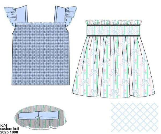 Pre Order 135: Prescott Petals & Plaid- Girls Smocked Skort Set