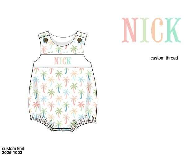 Pre Order 135: Pastel Palms- Boys Knit Name Smock Bubble