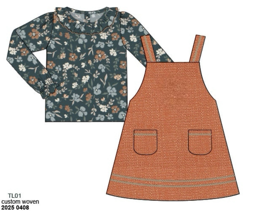 RTS: Briar Floral & Plaid- Girls 2pc Linen Dress (Without Monogram)