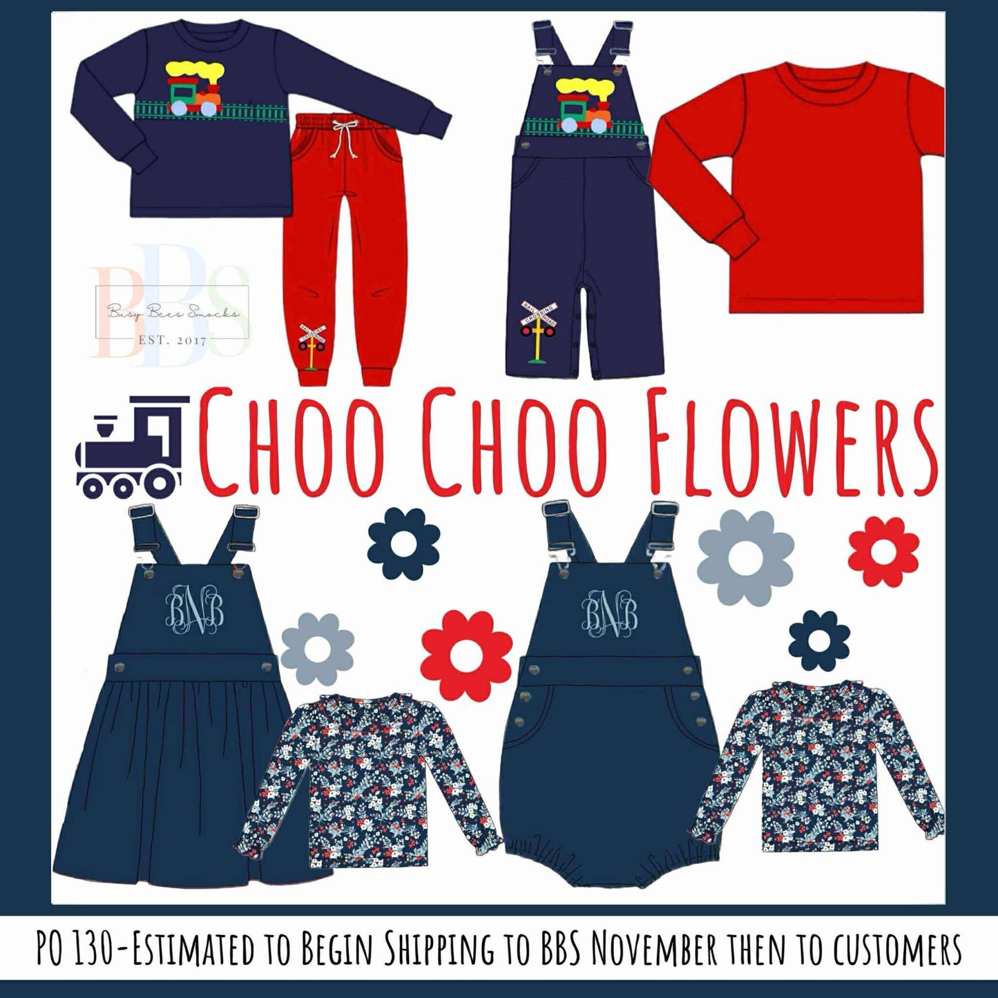 RTS: Choo Choo Flowers- Girls Woven 2pc Bubble