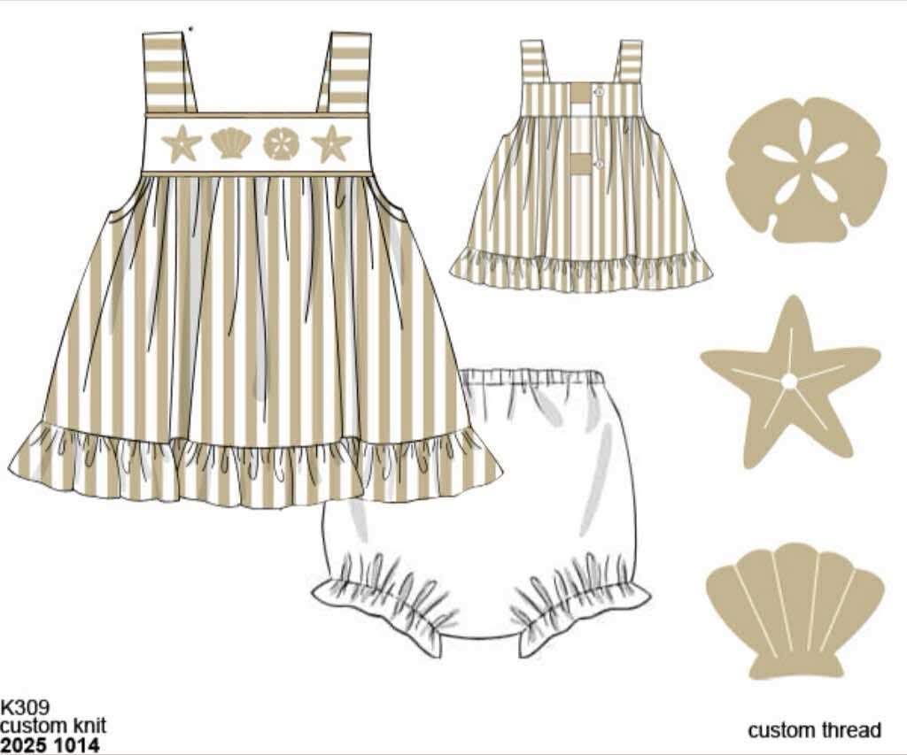 Pre Order 135: Coastal Classic- Girls Embroidered Bloomer Set