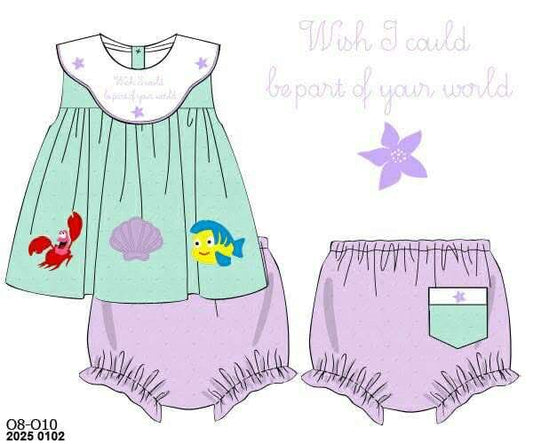 Pre Order 135: Under the Sea- Girls Embroidered Bloomer Set