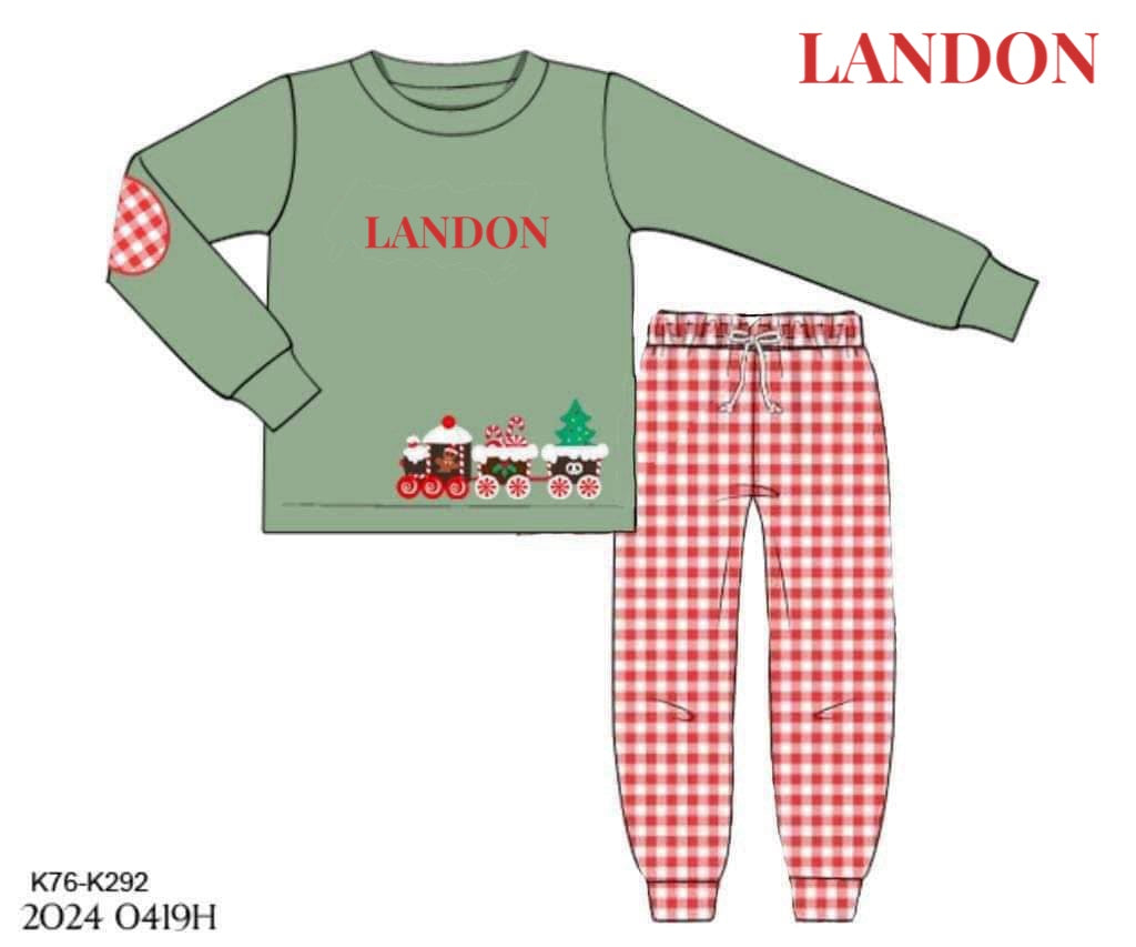 RTS: Gingerbread Train- Boys Knit Jogger Set “LANDON”