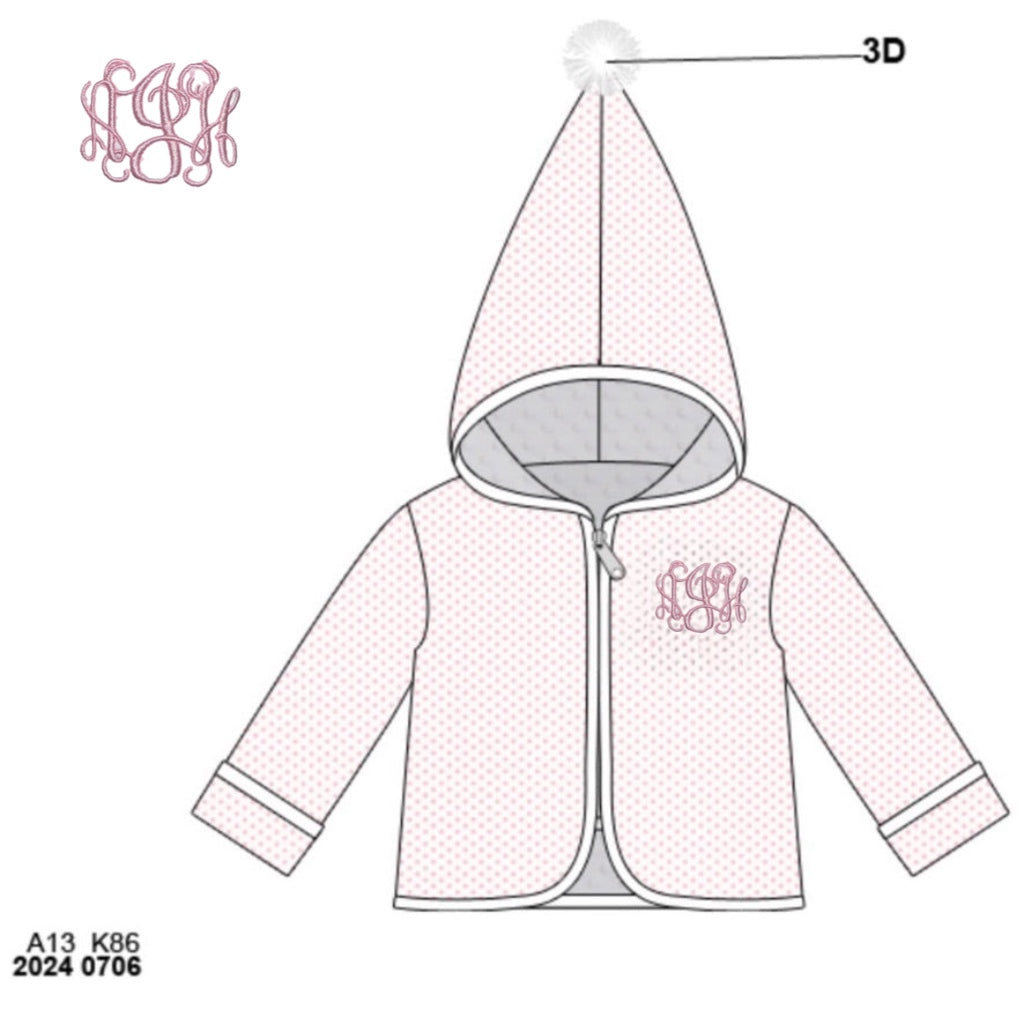 RTS: Knit & Minky Jackets- Pink & Bitty Dot “AJH”