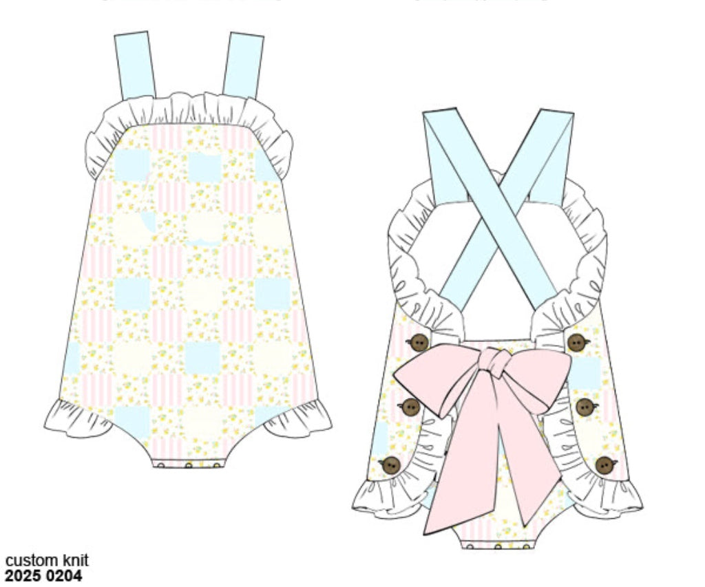RTS: Polly Patchwork- Girls Knit Sunsuit