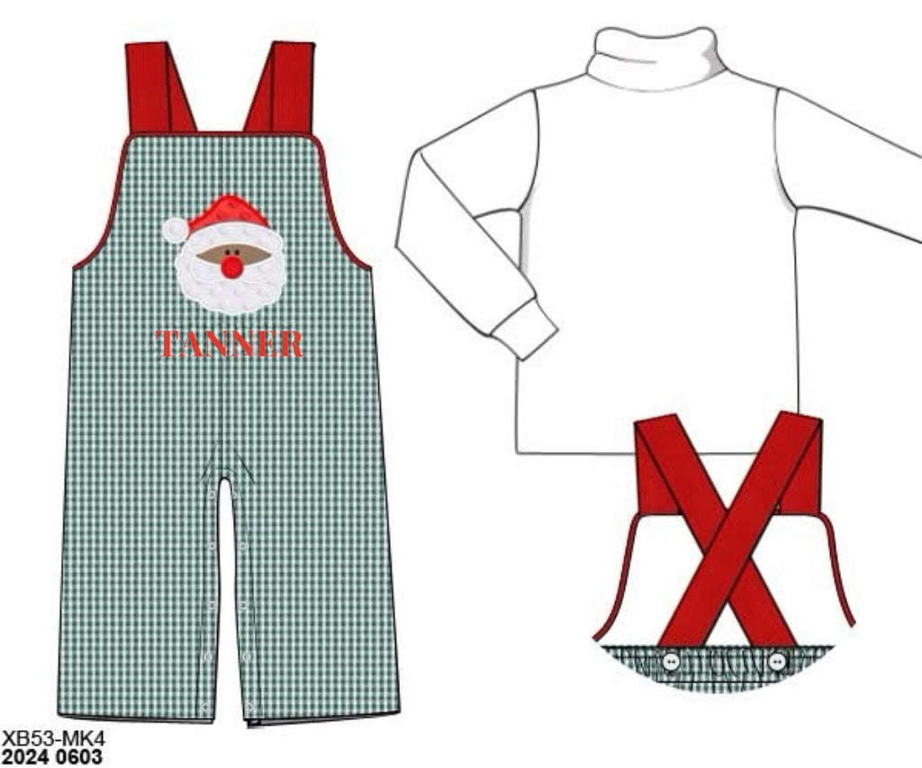 RTS: Minky Santa- Boys 2pc Woven Romper “Tanner”