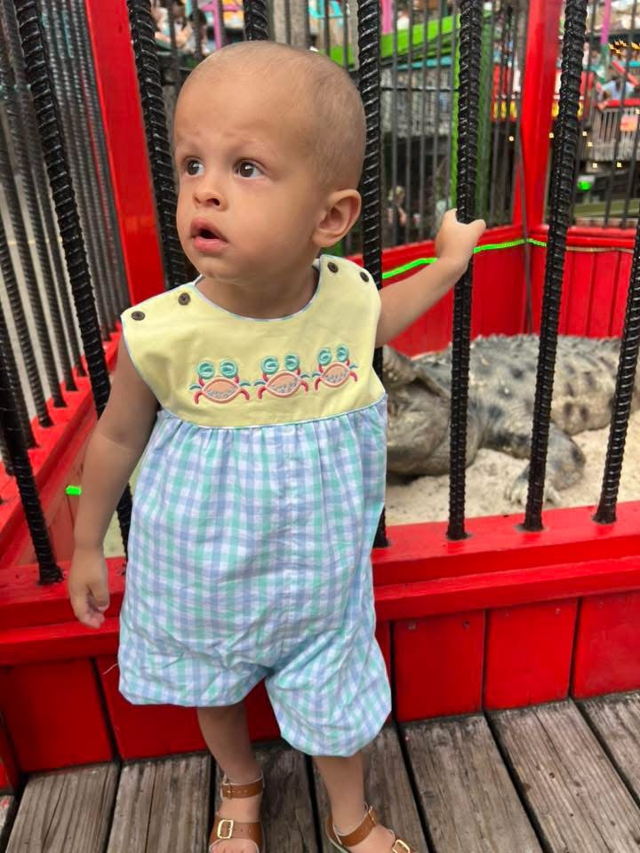 RTS: Fun Crabs- Boys Woven Bubble Romper