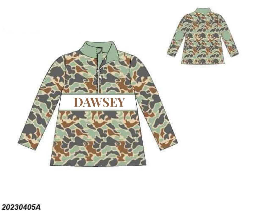 RTS: Boys Only- Camo Name Smock Knit Pullover “DAWSEY”