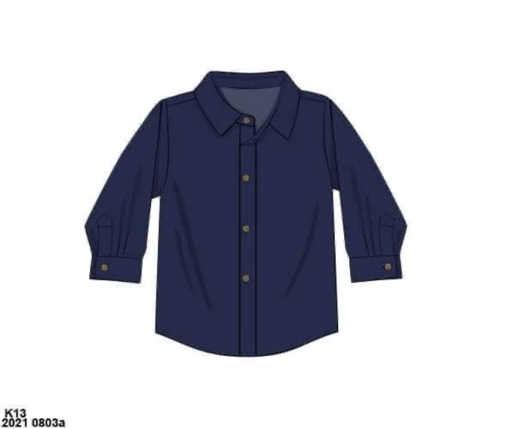 RTS: Boys Navy Long Sleeve Button Up Shirt