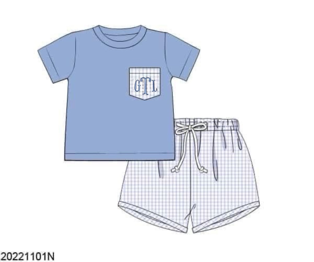 RTS: Azure Floral & Check- Boy Shortie Set “GTL”