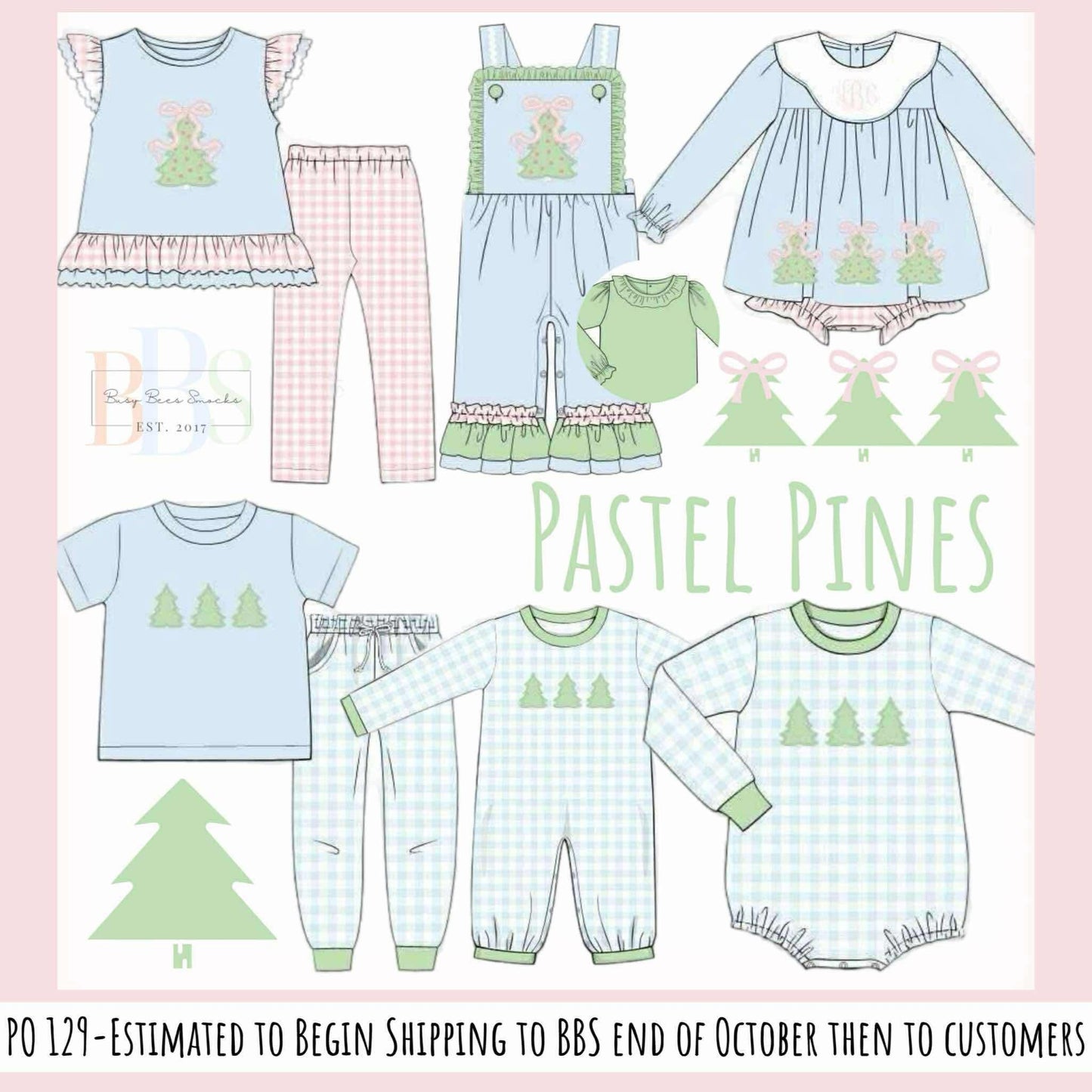 RTS: Pastel Pines- Boys Appliqué Legging Set