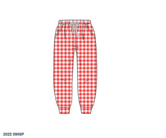 RTS: Boys Knit Joggers- Red Gingham
