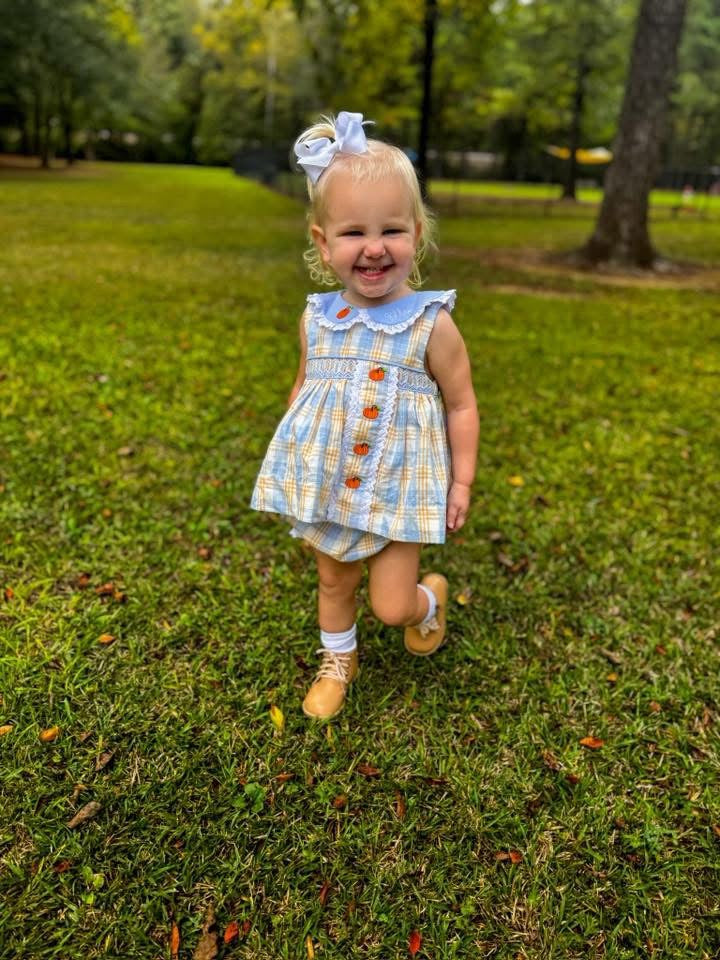 RTS: Calhoun Plaid- Girls Pumpkin Diaper Set (Without Monogram)