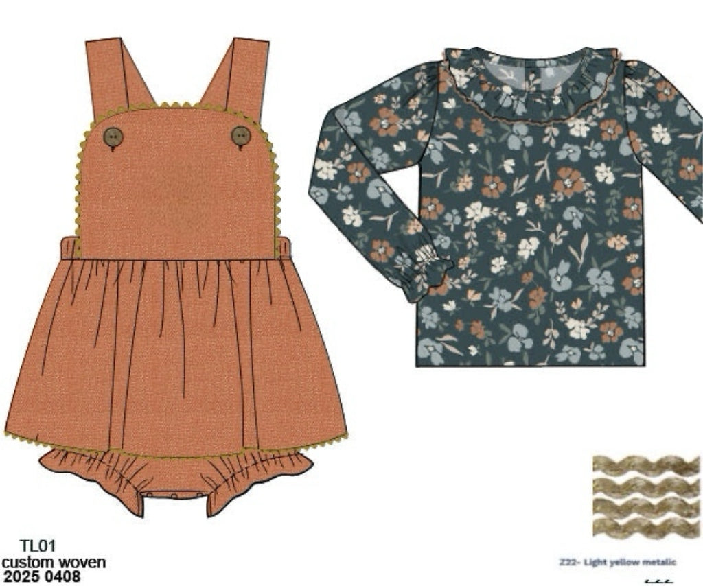 RTS: Briar Floral & Plaid- Girls 2pc Linen Bubble (Without Monogram)