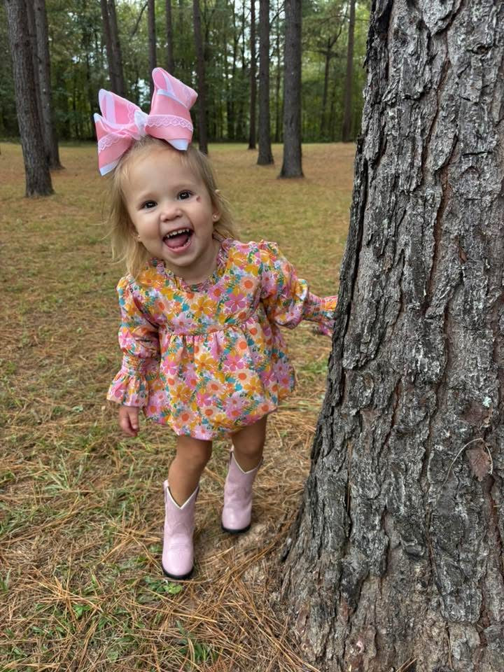 RTS: Poppy Floral & Plaid- Girls Woven Bubble