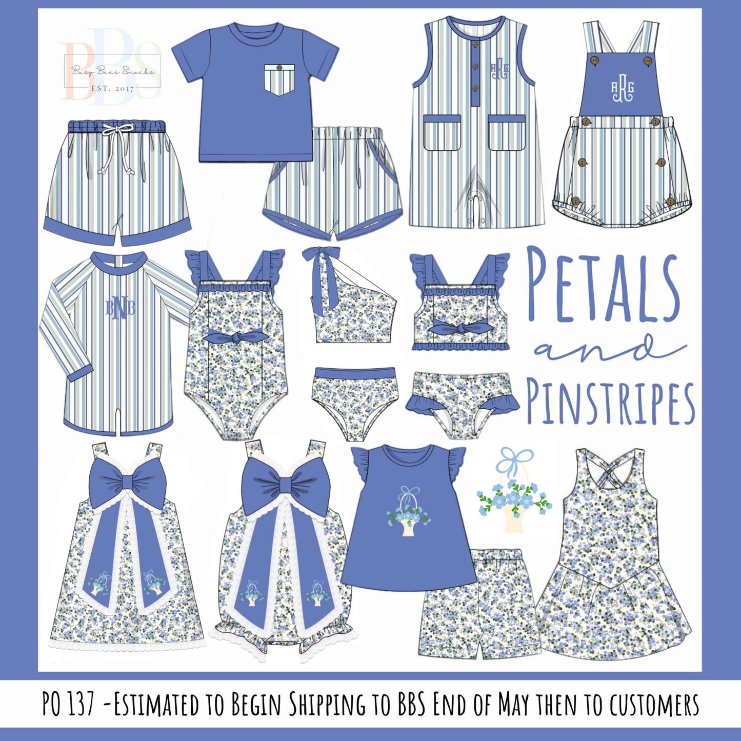 Pre Order 137: Petals and Pinstripes- Mom/Mini 2pc Rash Guard Swim