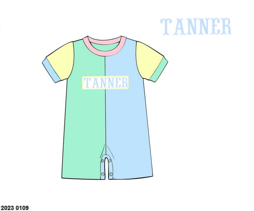 Pre Order 152: Colorblock- Boys Name Smock Knit Romper