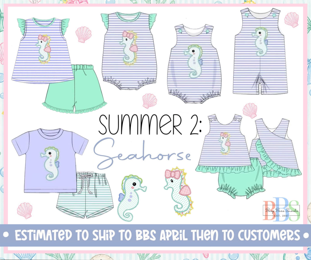 Pre Order 152: Seahorse- Girls Applique Short Set