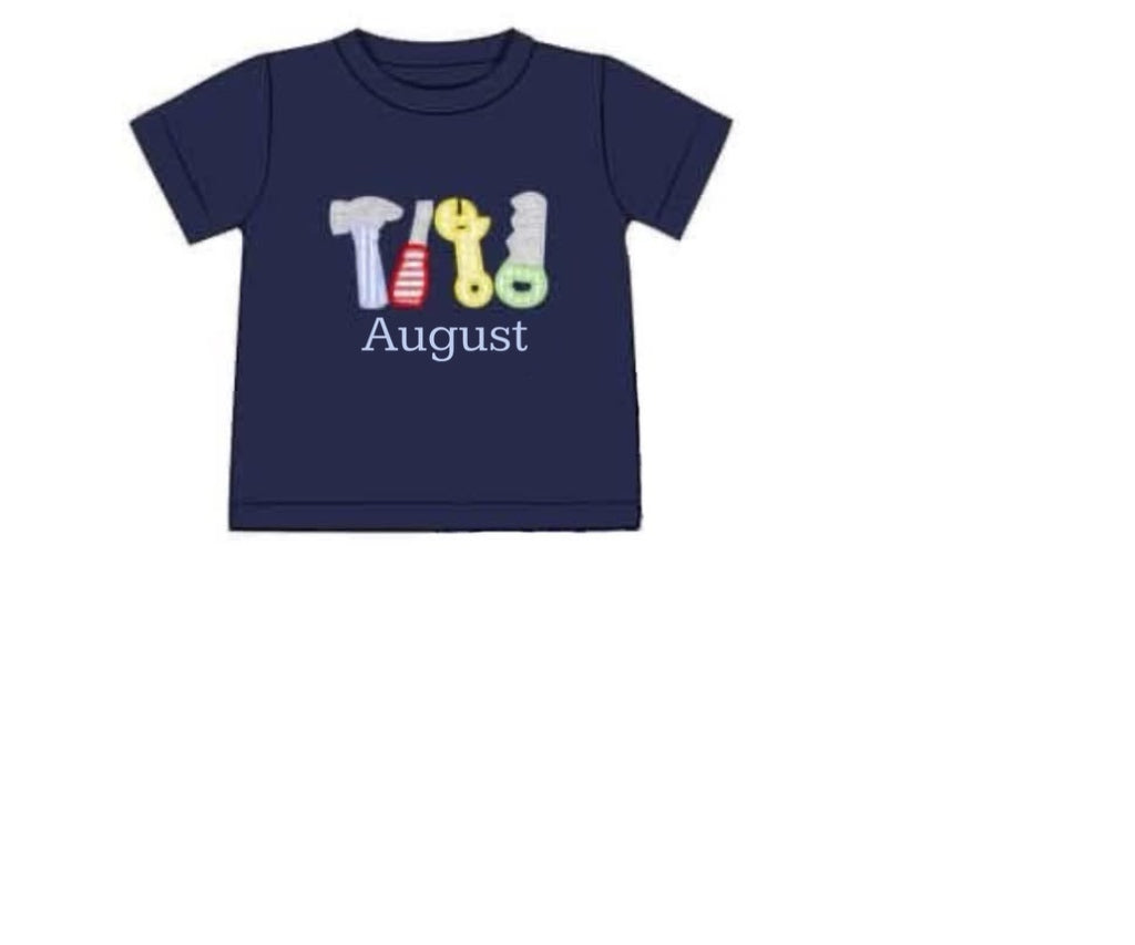 RTS: For the Boys- Tool Appliqué Shirt “August”
