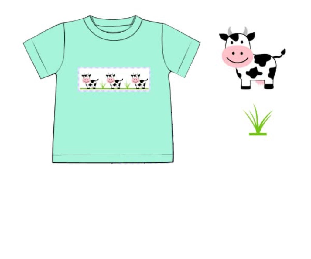 RTS: Critter Collection- Boys Smocked Cow Shirt