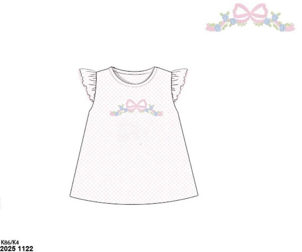 RTS: Miscellaneous Matches- Girls Floral & Bow Embroidery Shirt (Without Monogram)