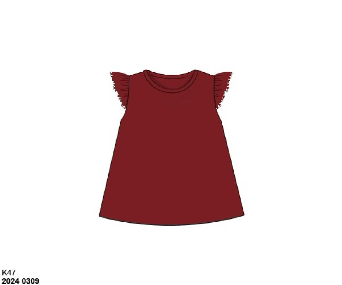 RTS: Girls Chainstitch Knit Shirt- Crimson
