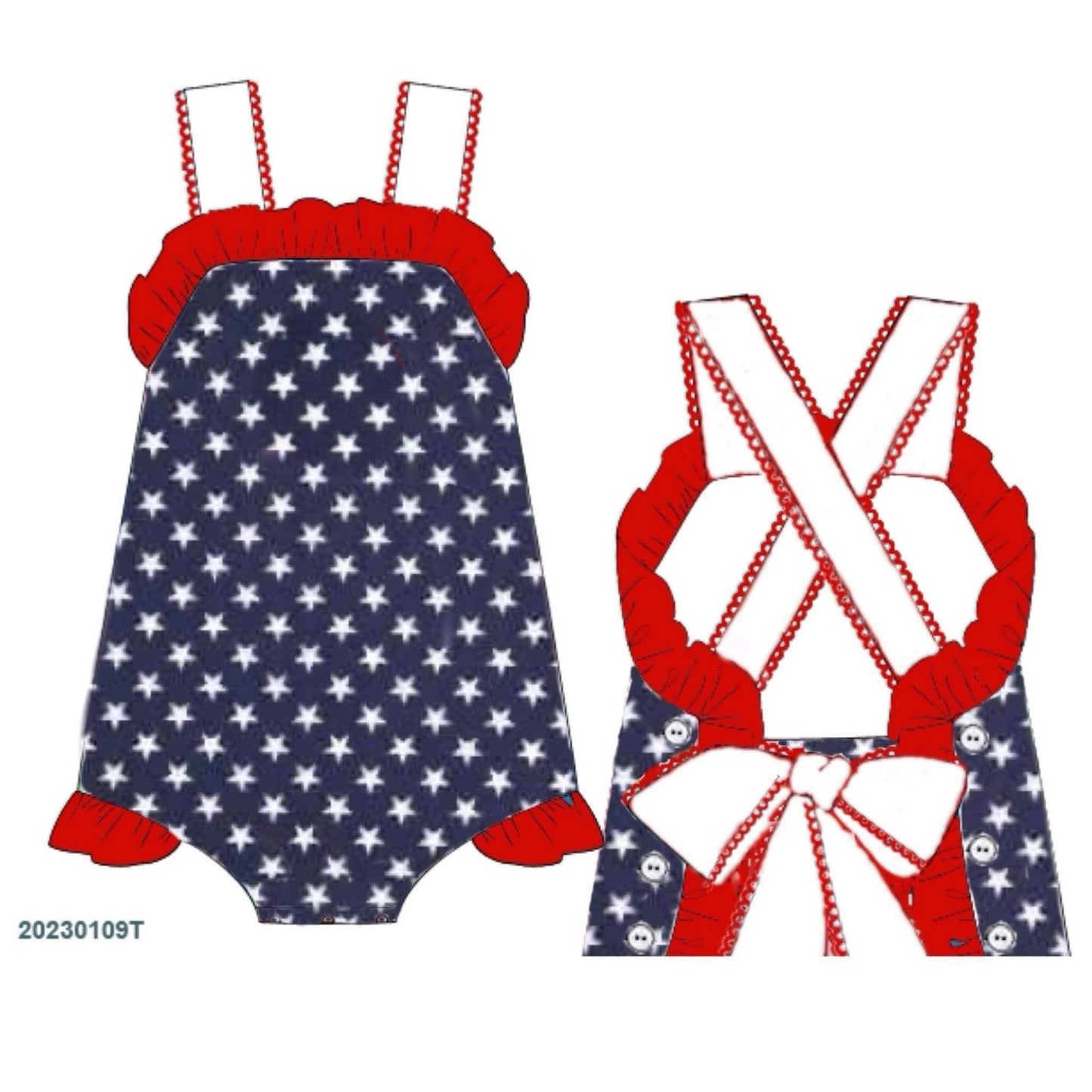 RTS: Navy Stars- Girls Woven Sunsuit