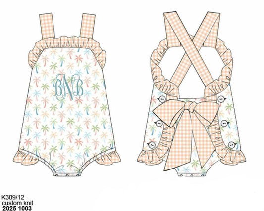 Pre Order 135: Pastel Palms- Girls Knit Sunsuit