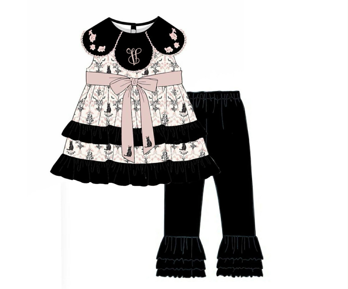 RTS: Scaredy Cat- Girls Knit Legging Set “V”