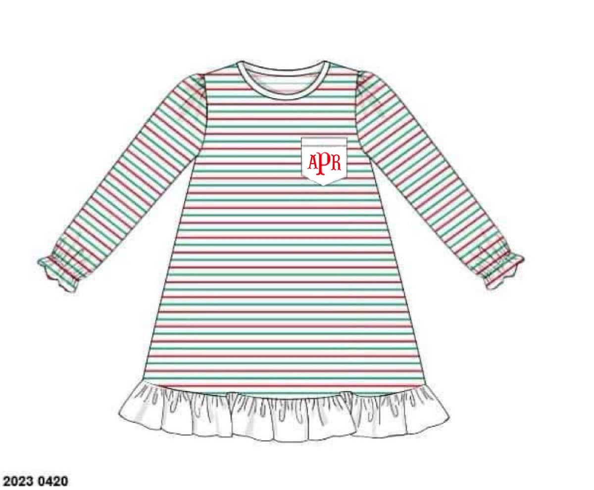 RTS: Tinsel Stripes- Girls Knit Pocket Gown “APR”