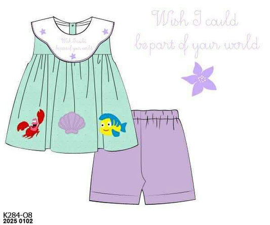 Pre Order 135: Under the Sea- Girls Embroidered Biker Short Set