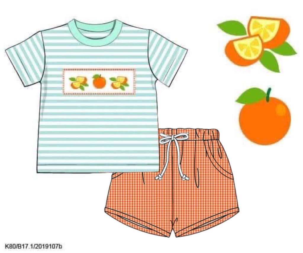Throwback Pre Order: Orange You Sweet- Boys Woven Shortie Set