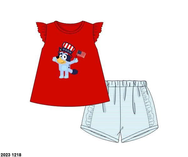 RTS: Patriotic Woof Woof- Girls Knit Shortie Set