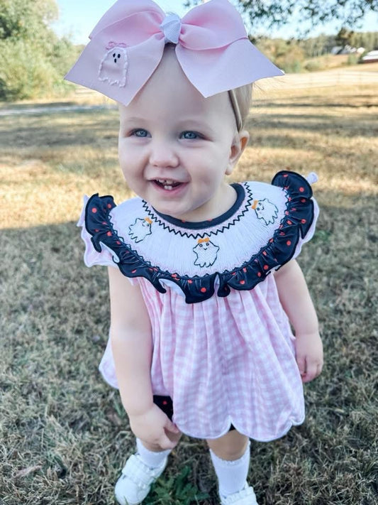 RTS: Gingham Ghost Re-Run- Girls Smocked Short Set