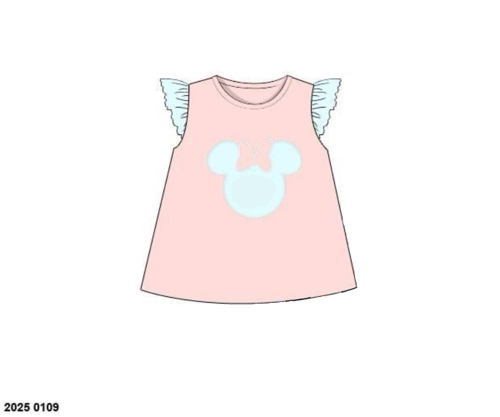 RTS: Denny Mouse- Girls Knit Appliqué Shirt
