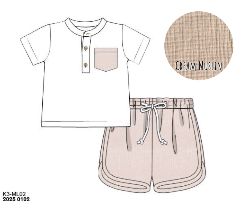 RTS: Muslin- Boys Pocket Shortie Set