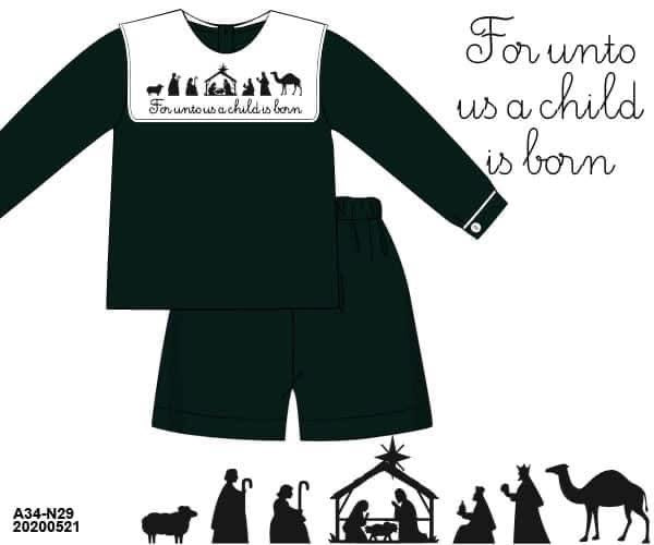 RTS: DEFECT- Green Velvet Nativity Boys Short Set