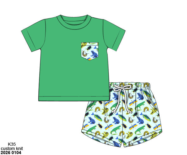 Pre Order 138: Simple Knit Sets- Boys Auggie Frog Knit Shortie Set