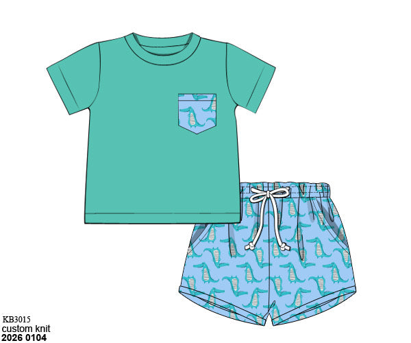 Pre Order 138: Simple Knit Sets- Boys Alligator Knit Shortie Set