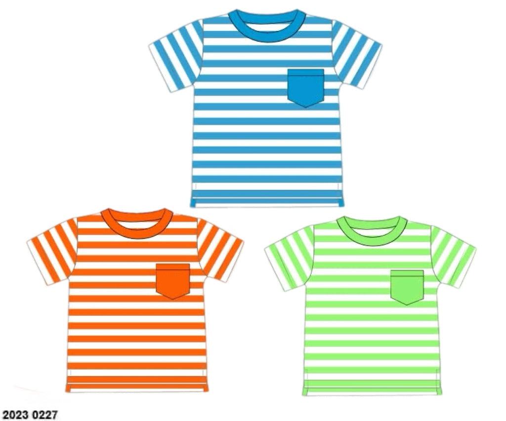 RTS: 3pc Shirt Pack- Boys Lime, Orange, & Aqua Stripe