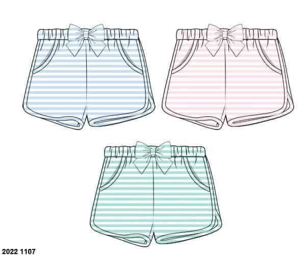 RTS: 3pc Bottom Packs- Girls Mint, Pink, & Blue Stripe Shortie Shorts